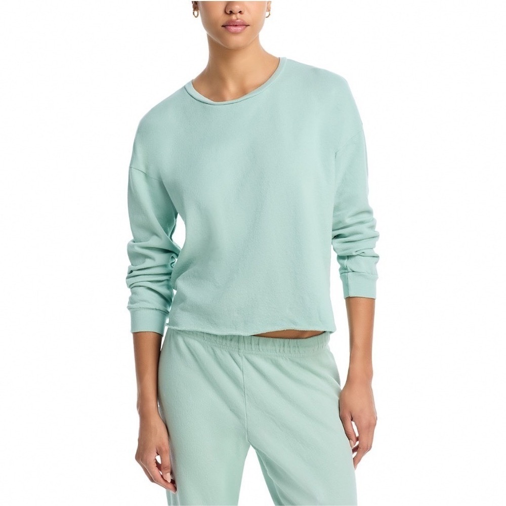 AQUA Athletic Tessa Raw Hem Pullover Sweatshirt Sage Green Cotton XXS